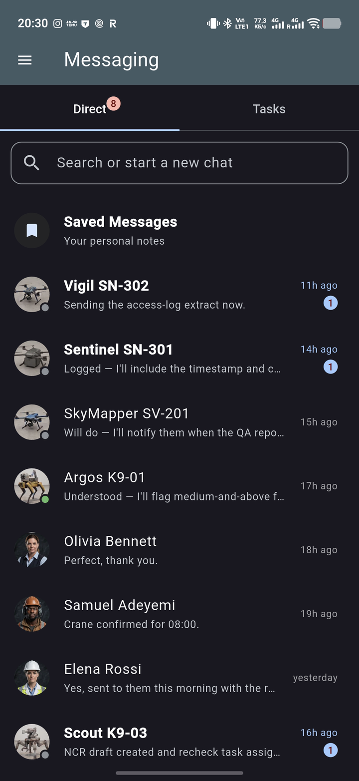 Digital Specialist messaging — direct chats with teammates and AI agents